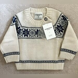 Susan Fosse Norway Child Size 2 3 100% wool Pullover Sweater Cream Blue NEW Tags